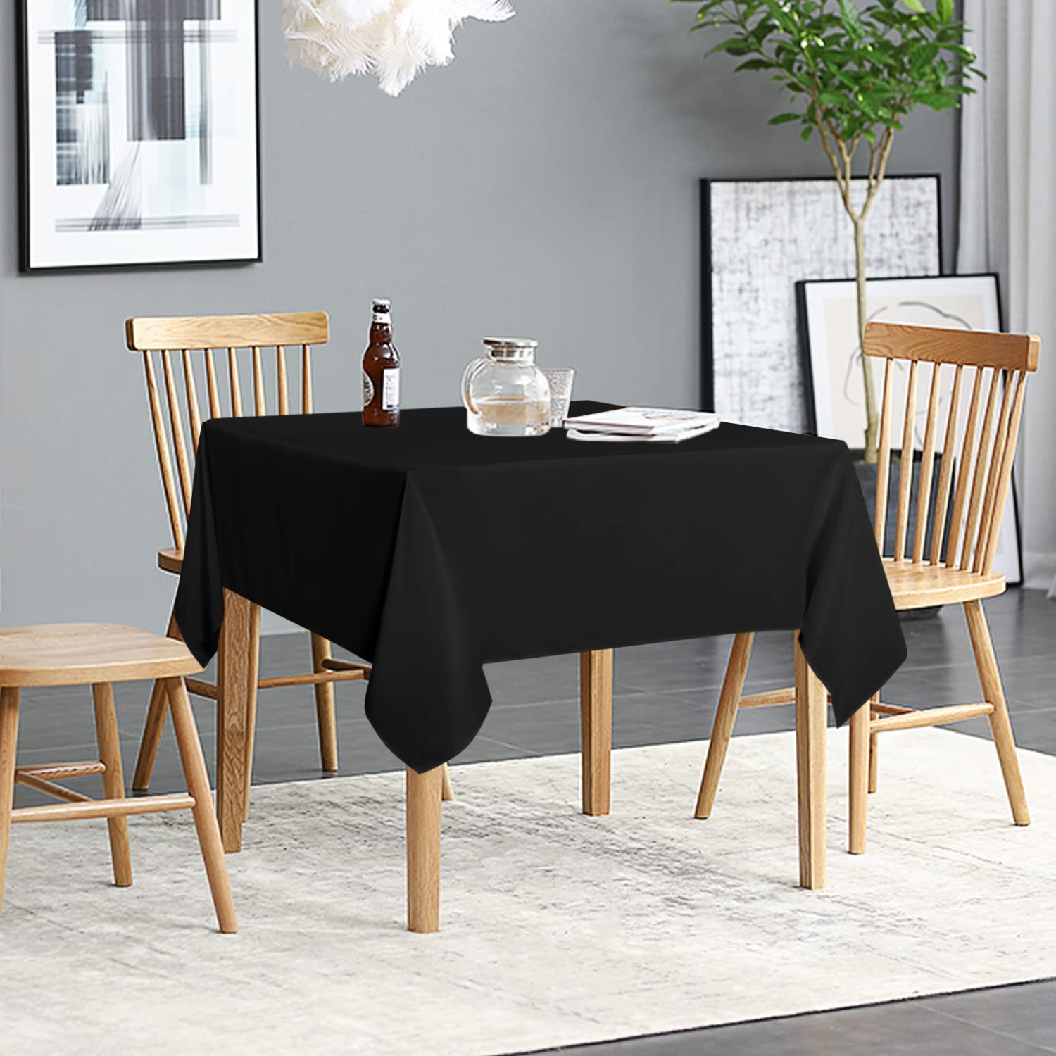 Sancua 2 Pack Black Tablecloth 54 X 54 Inch, Stain And Wrinkle Resistant Square Table Cloth - Washable Polyester Table Cover For